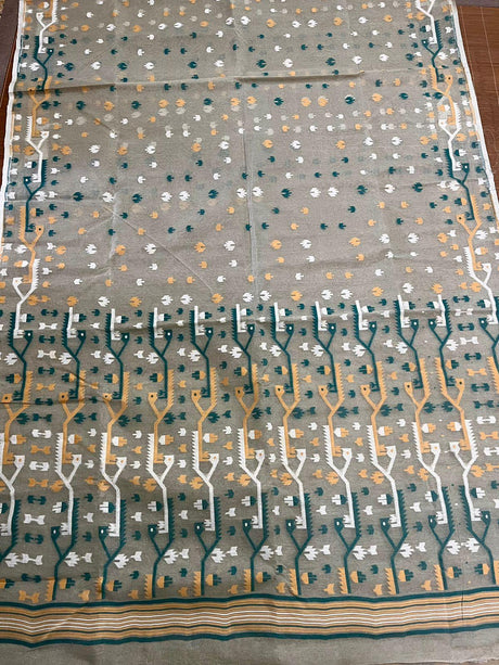 Grey Mohini soft handloom dhakai jamdani saree - Tamal Boutique