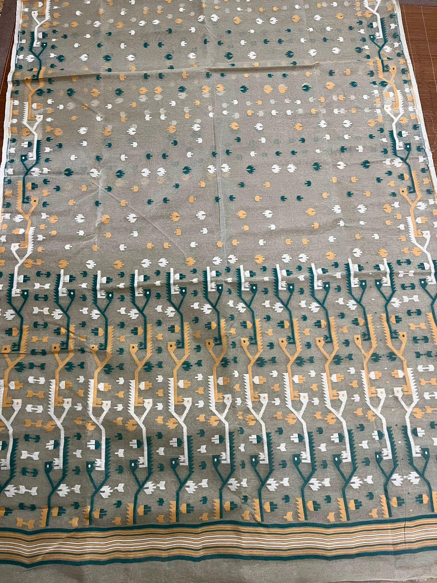 Grey Mohini soft handloom dhakai jamdani saree - Tamal Boutique