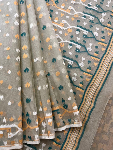 Grey Mohini soft handloom dhakai jamdani saree - Tamal Boutique