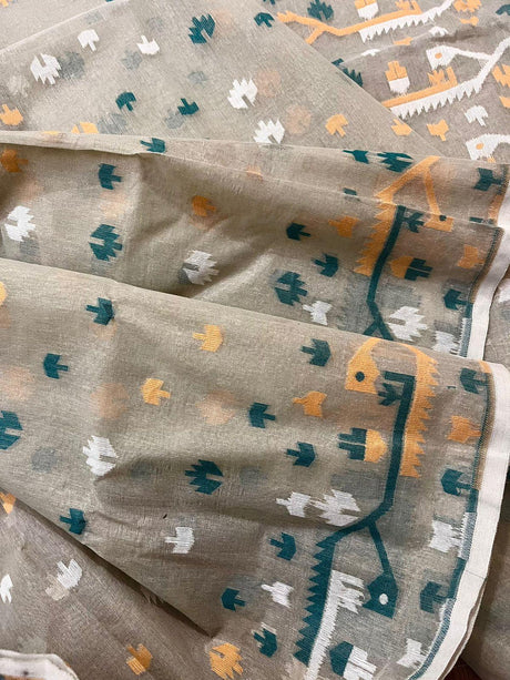 Grey Mohini soft handloom dhakai jamdani saree - Tamal Boutique