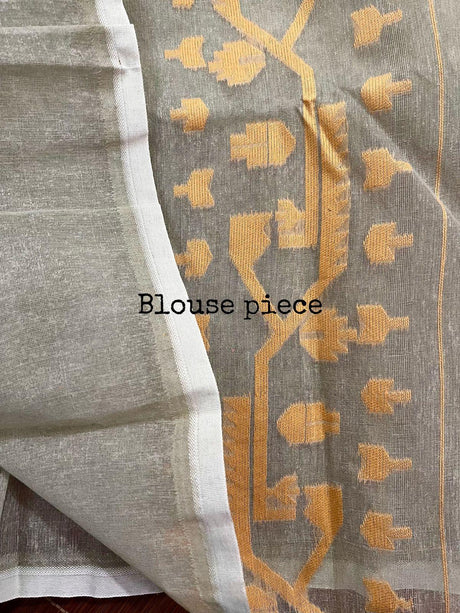 Grey Mohini soft handloom dhakai jamdani saree - Tamal Boutique