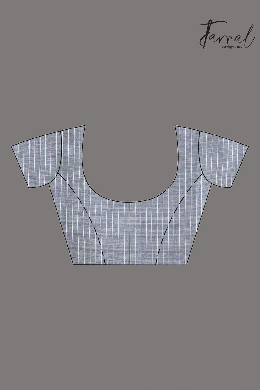 Grey Tussar Cotton Handwoven Jamdani Saree with Black Border blouse
