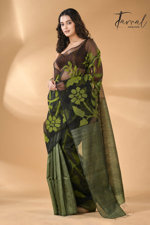 Half Muslin Matka Handwoven Jamdani Saree full5