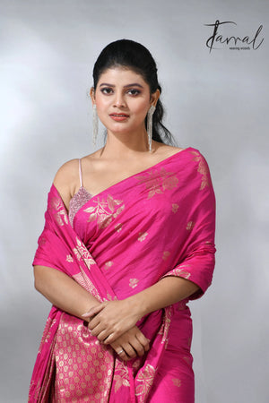 Hot Pink colour in the benarasi silk handloom jamdani saree
