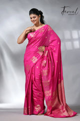 Hot Pink colour in the benarasi silk handloom jamdani saree