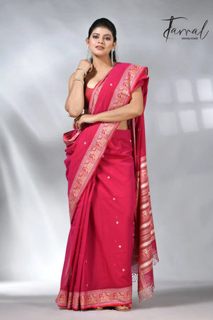 Hot pink colour pure cotton baluchuri design handloom saree