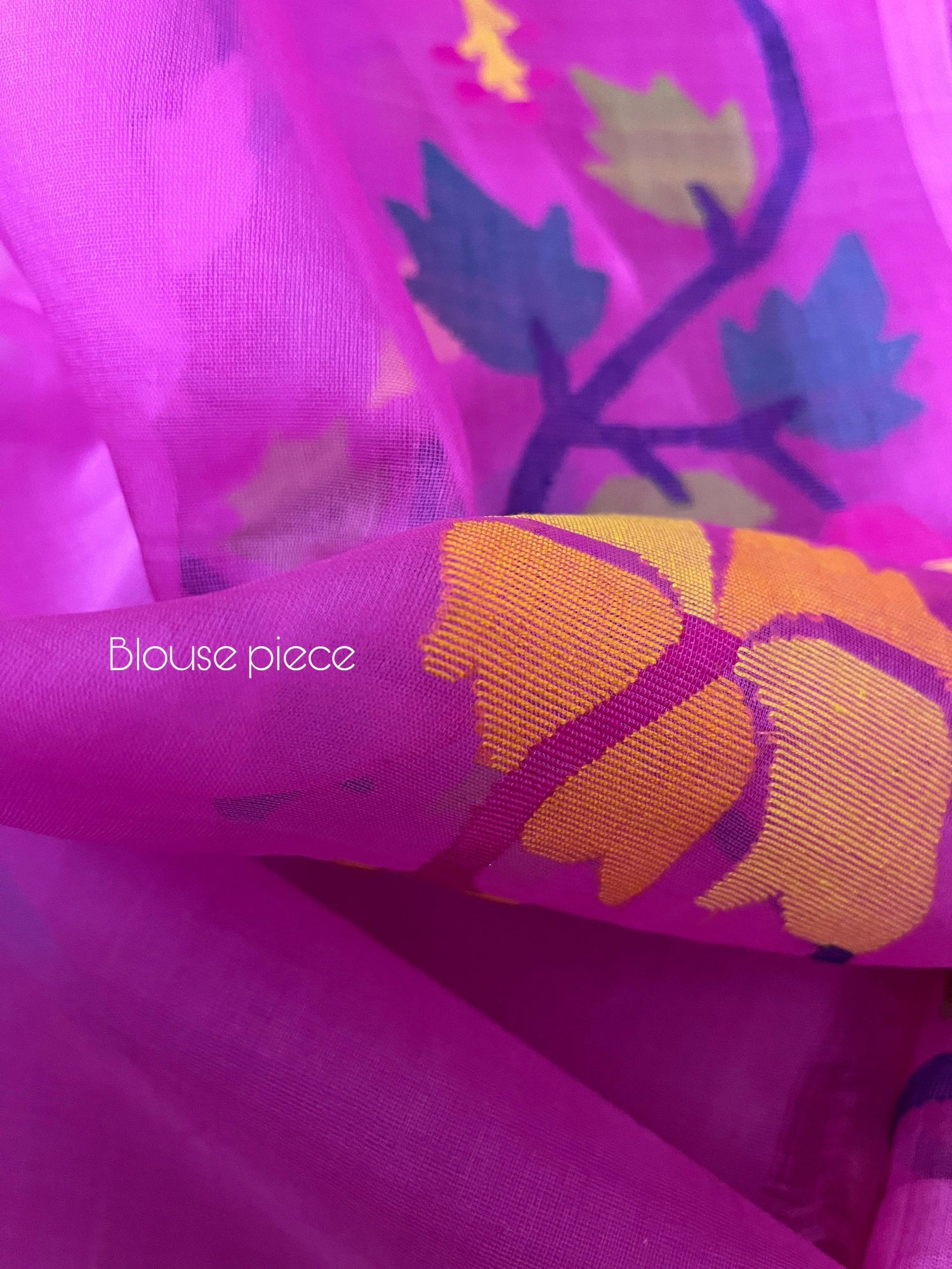 Hot pink with multi colour hibiscus handwoven muslin silk jamdani saree - Tamal Boutique