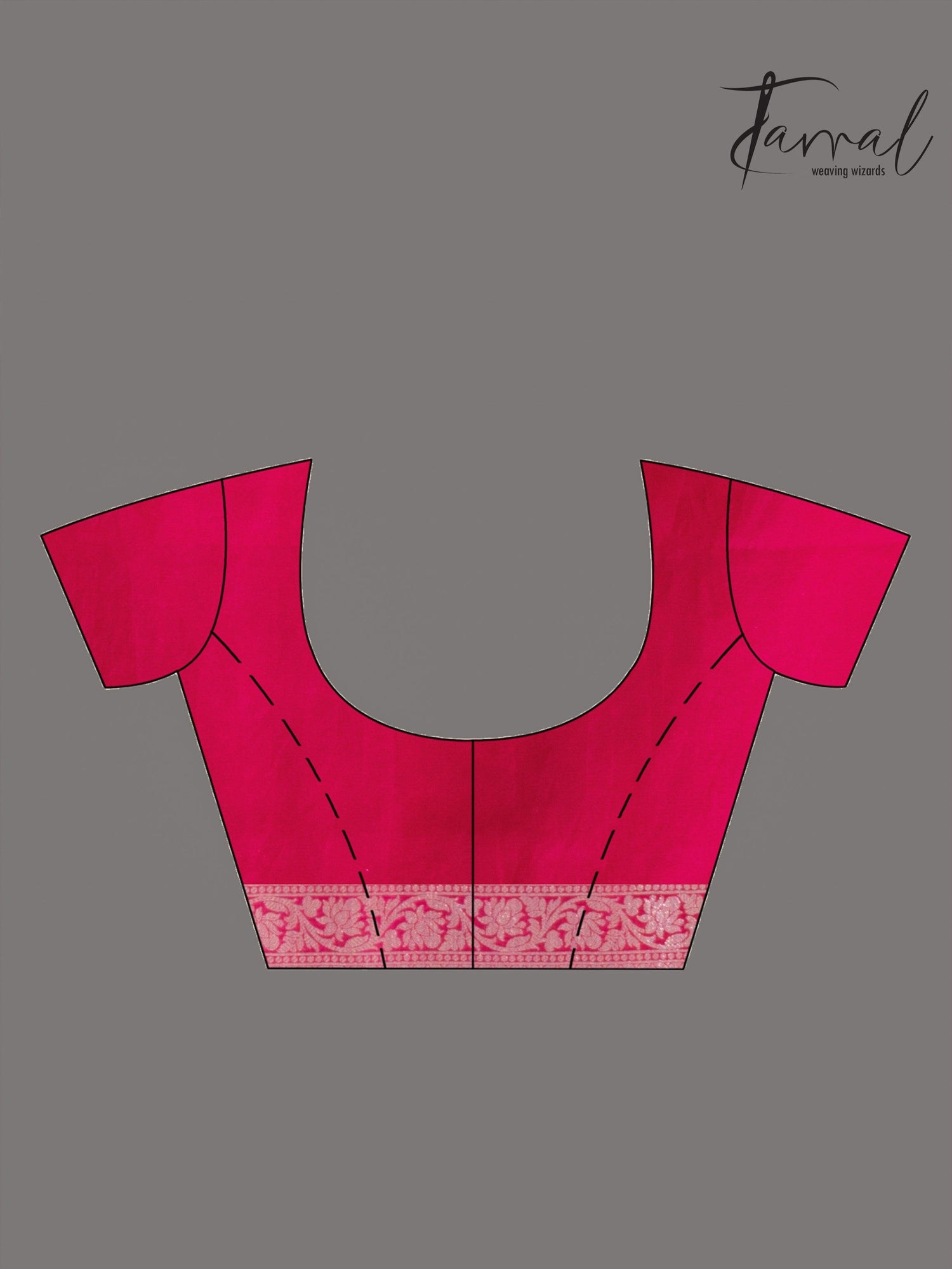 Hot pink with zari work organza silk leafy banarasi handloom saree blouse