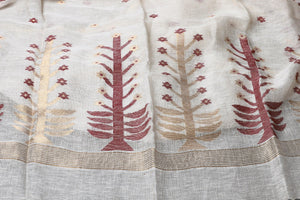 Offwhite with yellow border pure linen handwoven jamdani saree - Tamal Boutique
