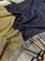 Cotton Linen Handloom Saree with Running Work Blouse Piece – Black