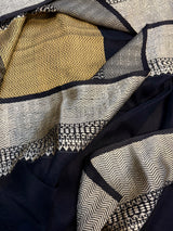 Cotton Linen Handloom Saree with Running Work Blouse Piece – Black