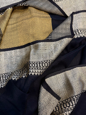 Cotton Linen Handloom Saree with Running Work Blouse Piece – Black