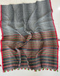 Red border with Ash & black mul cotton handloom checks - Tamal Boutique