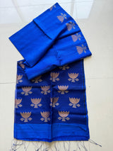 Royal blue golden lotus handwoven matka silk jamdani saree - Tamal Boutique