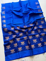 Royal blue golden lotus handwoven matka silk jamdani saree - Tamal Boutique