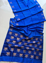 Royal blue golden lotus handwoven matka silk jamdani saree - Tamal Boutique