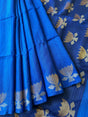 Royal blue golden lotus handwoven matka silk jamdani saree - Tamal Boutique