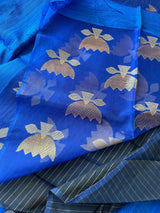 Royal blue golden lotus handwoven matka silk jamdani saree - Tamal Boutique