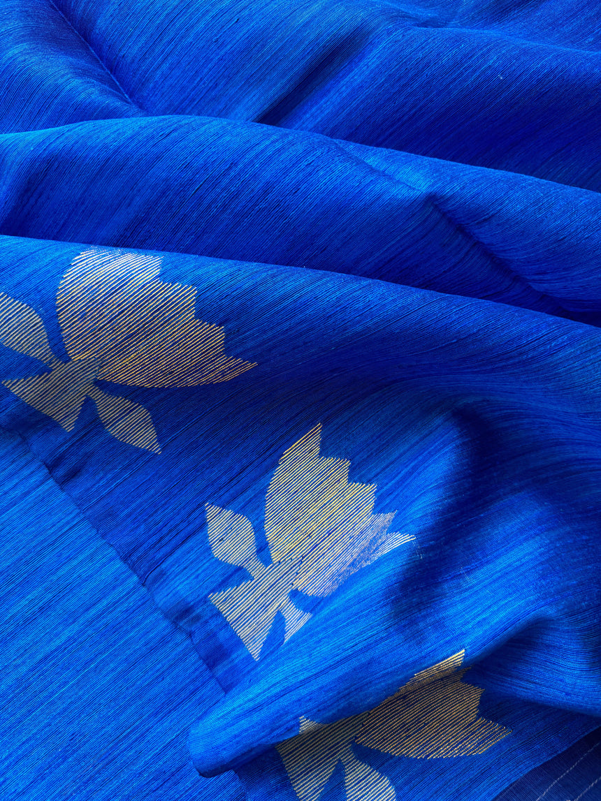 Royal blue golden lotus handwoven matka silk jamdani saree - Tamal Boutique