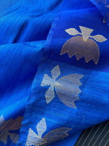 Royal blue golden lotus handwoven matka silk jamdani saree - Tamal Boutique