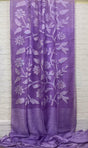 Lavender with white half & half muslin & matka silk handwoven jamdani saree - Tamal Boutique