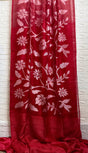 Red with white half & half muslin & matka silk handwoven jamdani saree - Tamal Boutique