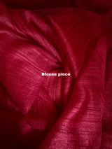 Red with white half & half muslin & matka silk handwoven jamdani saree - Tamal Boutique