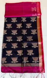 Rani with black golden lotus matka silk handwoven jamdani saree - Tamal Boutique