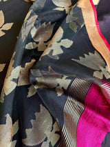 Rani with black golden lotus matka silk handwoven jamdani saree - Tamal Boutique