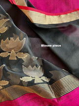 Rani with black golden lotus matka silk handwoven jamdani saree - Tamal Boutique