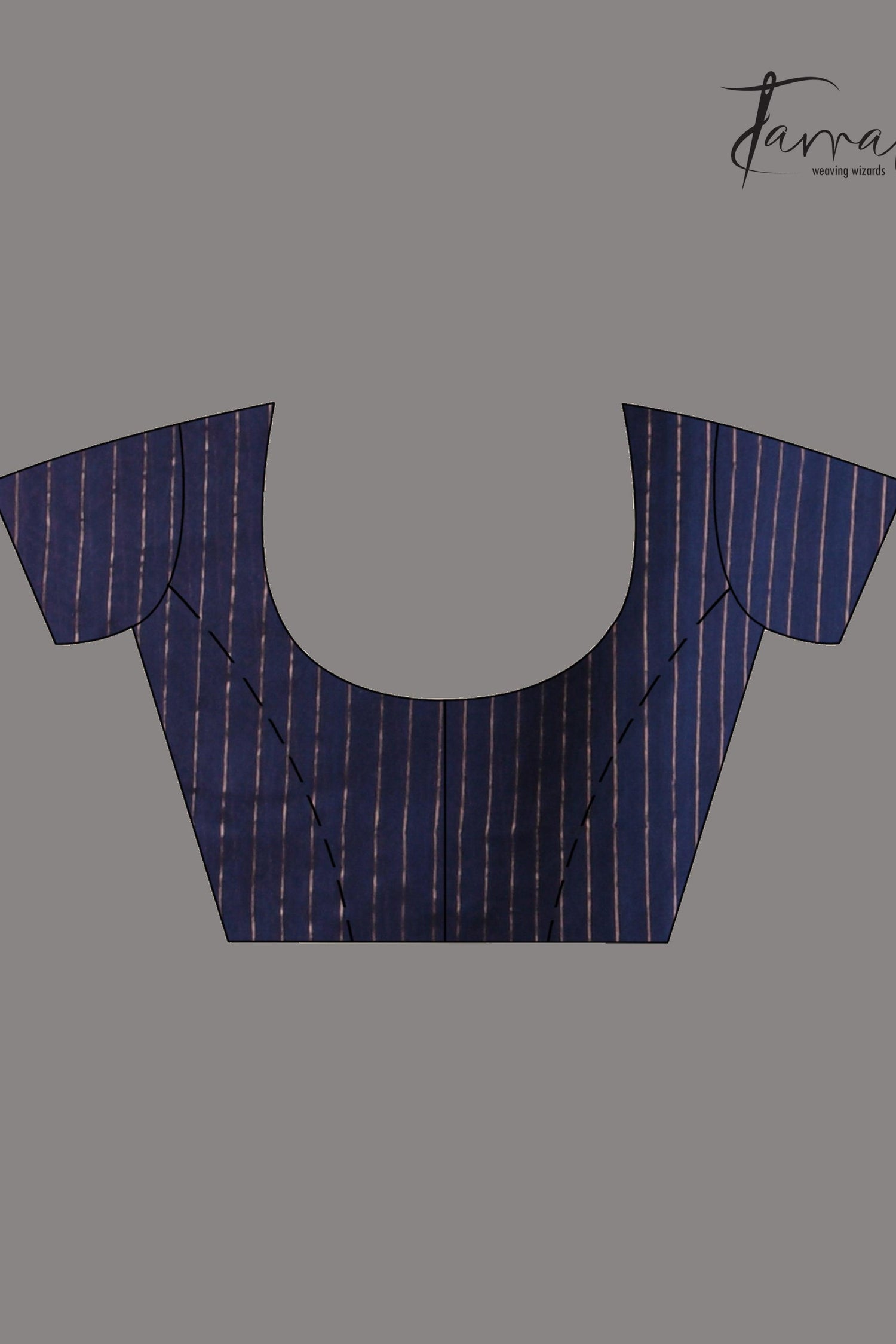 Indigo Silk Linen Handwoven Jamdani Saree with Golden Zari blouse