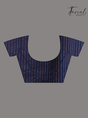 Indigo Silk Linen Handwoven Jamdani Saree with Golden Zari blouse