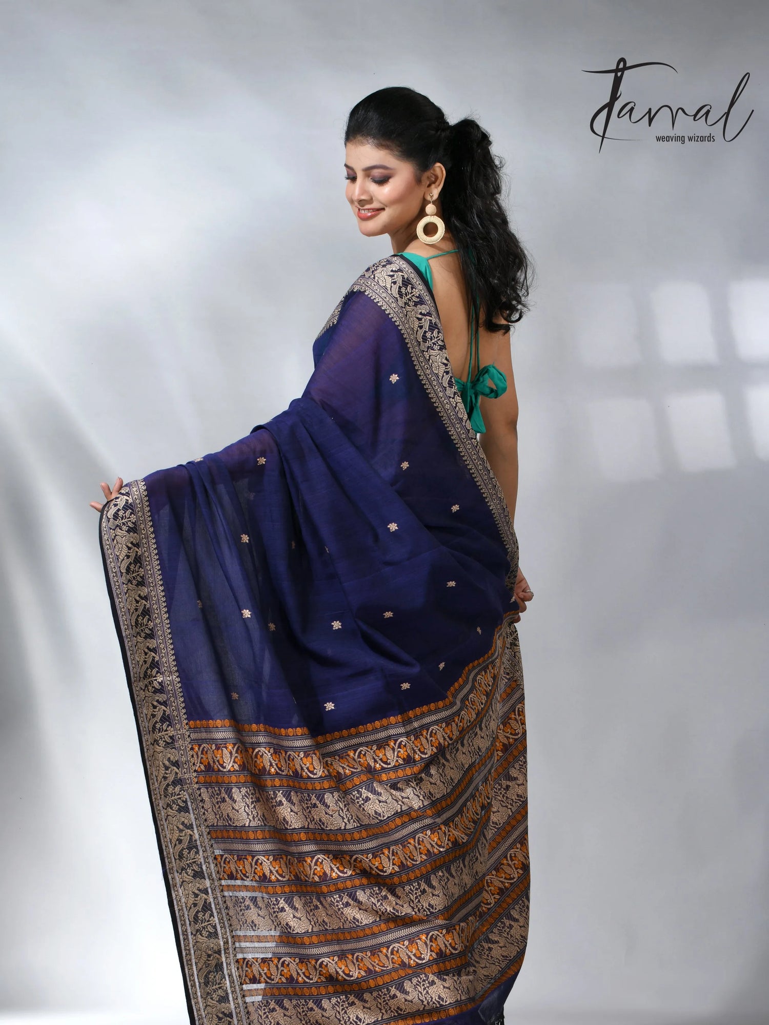 Indigo blue colour pure cotton baluchuri design handloom saree