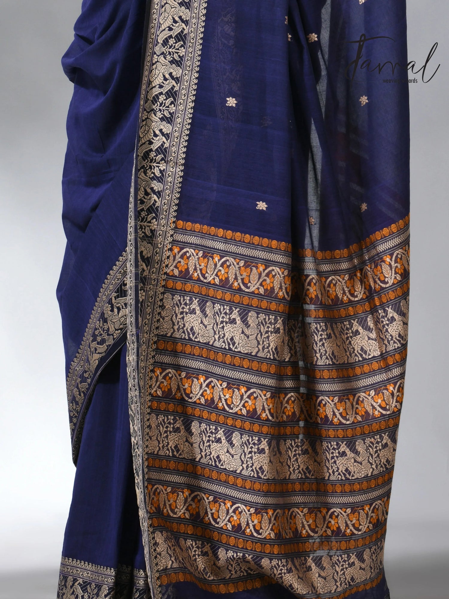 Indigo blue colour pure cotton baluchuri design handloom saree