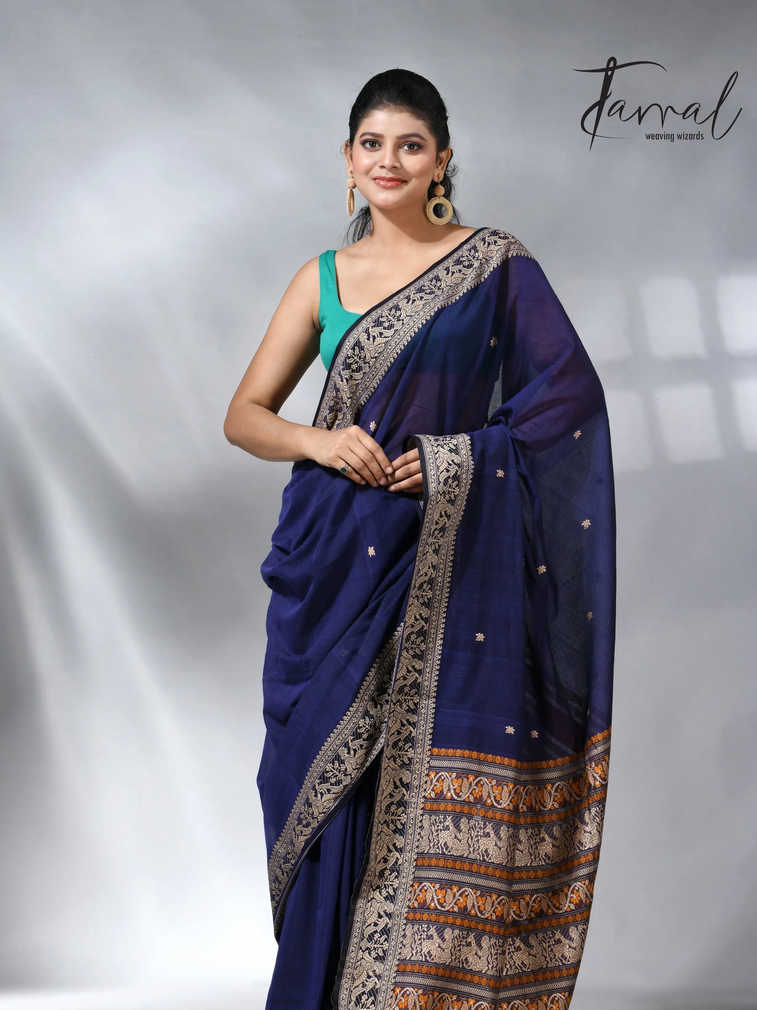 Indigo blue colour pure cotton baluchuri design handloom saree
