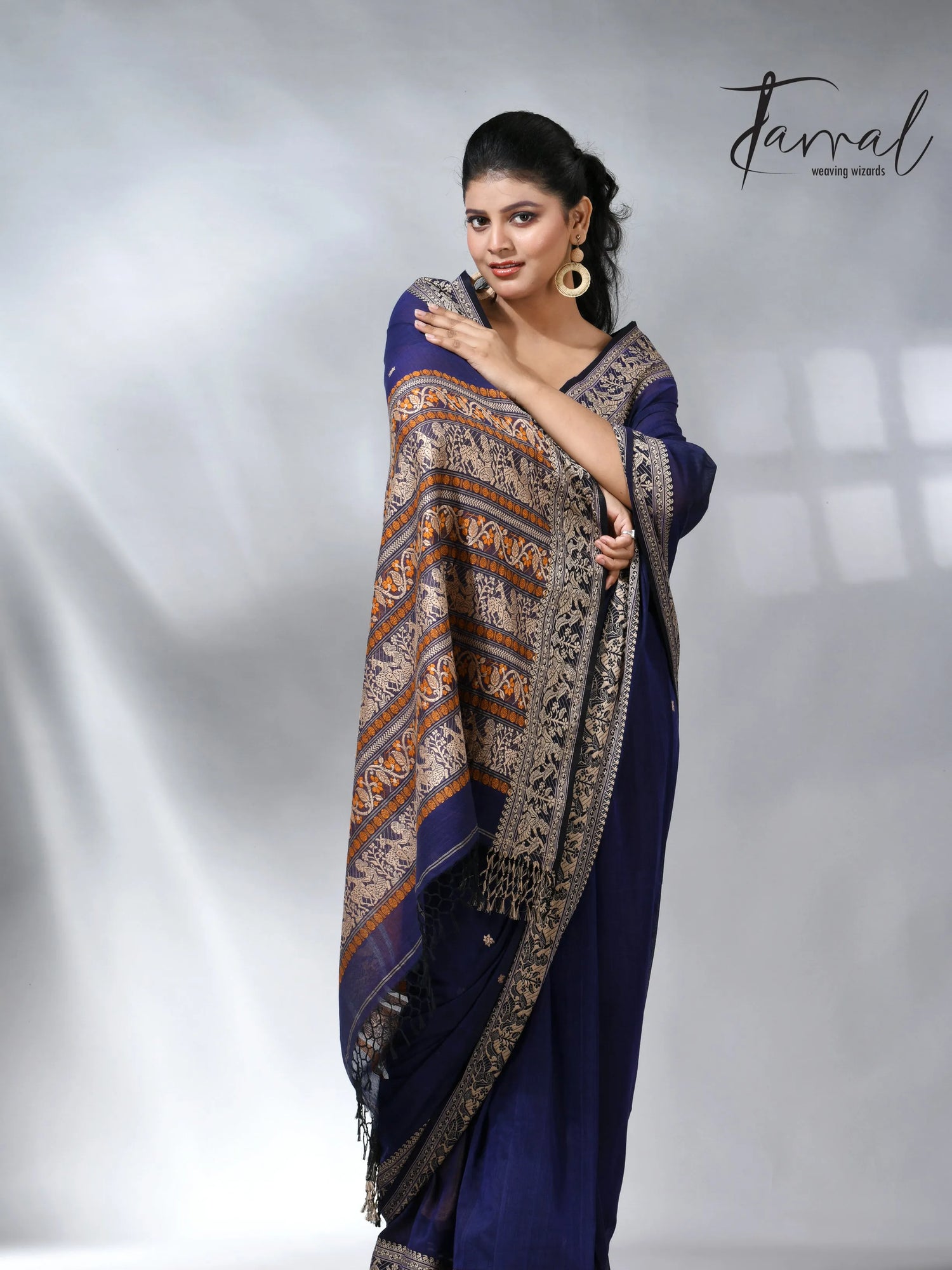 Indigo blue colour pure cotton baluchuri design handloom saree