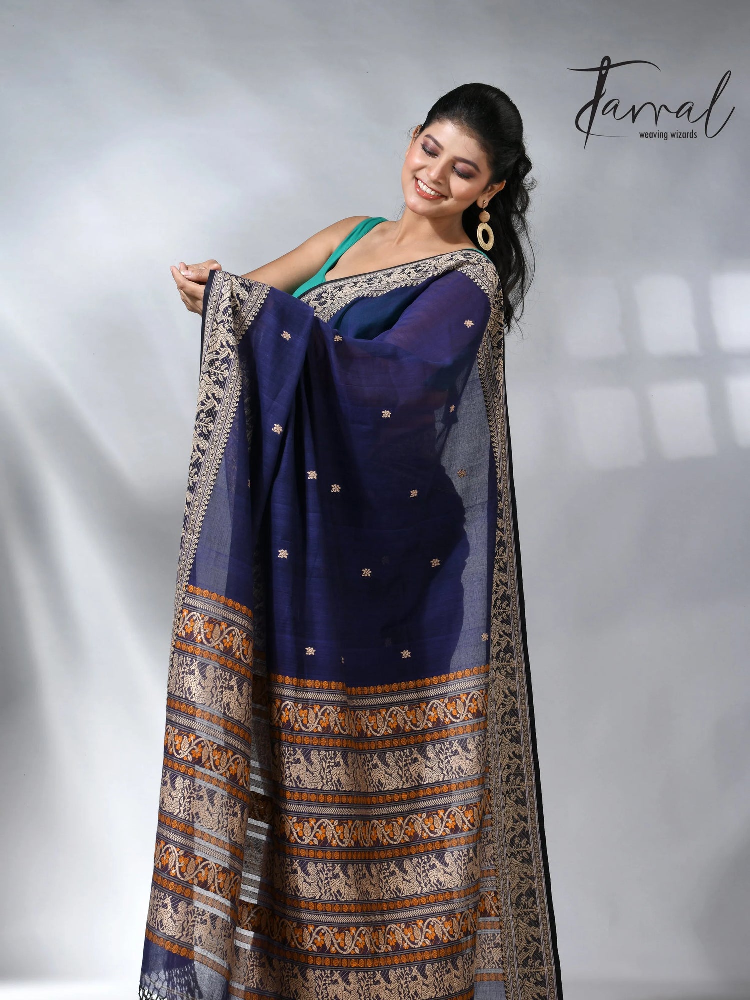 Indigo blue colour pure cotton baluchuri design handloom saree