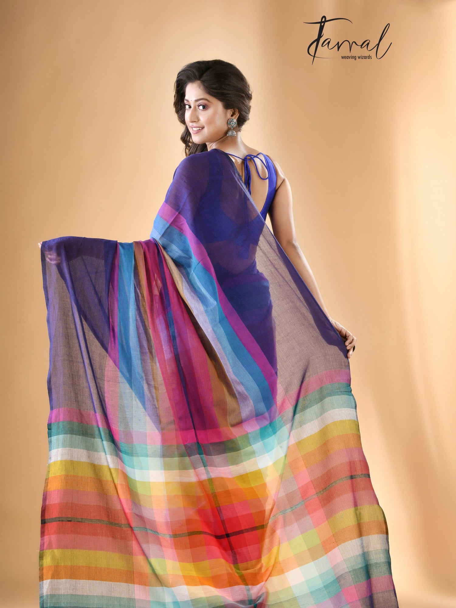 Indigo with rainbow colour combination mul cotton handloom saree
