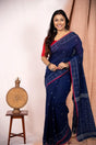 Indigo with red border pure cotton handwoven jamdani saree