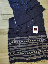 Indigo with white pure cotton handwoven jamdani saree - Tamal Boutique