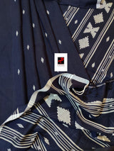 Indigo with white pure cotton handwoven jamdani saree - Tamal Boutique