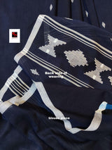 Indigo with white pure cotton handwoven jamdani saree - Tamal Boutique