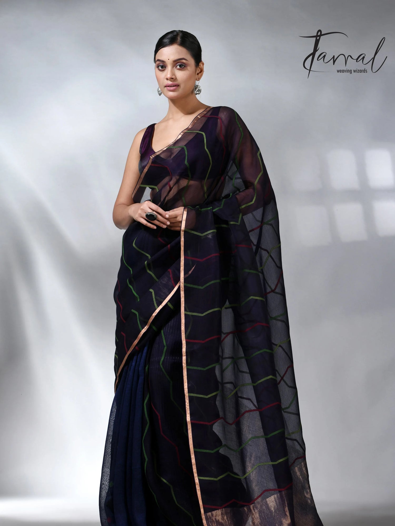 Indigo_with_zari_half_silk_linen_handwoven_jamdani_saree