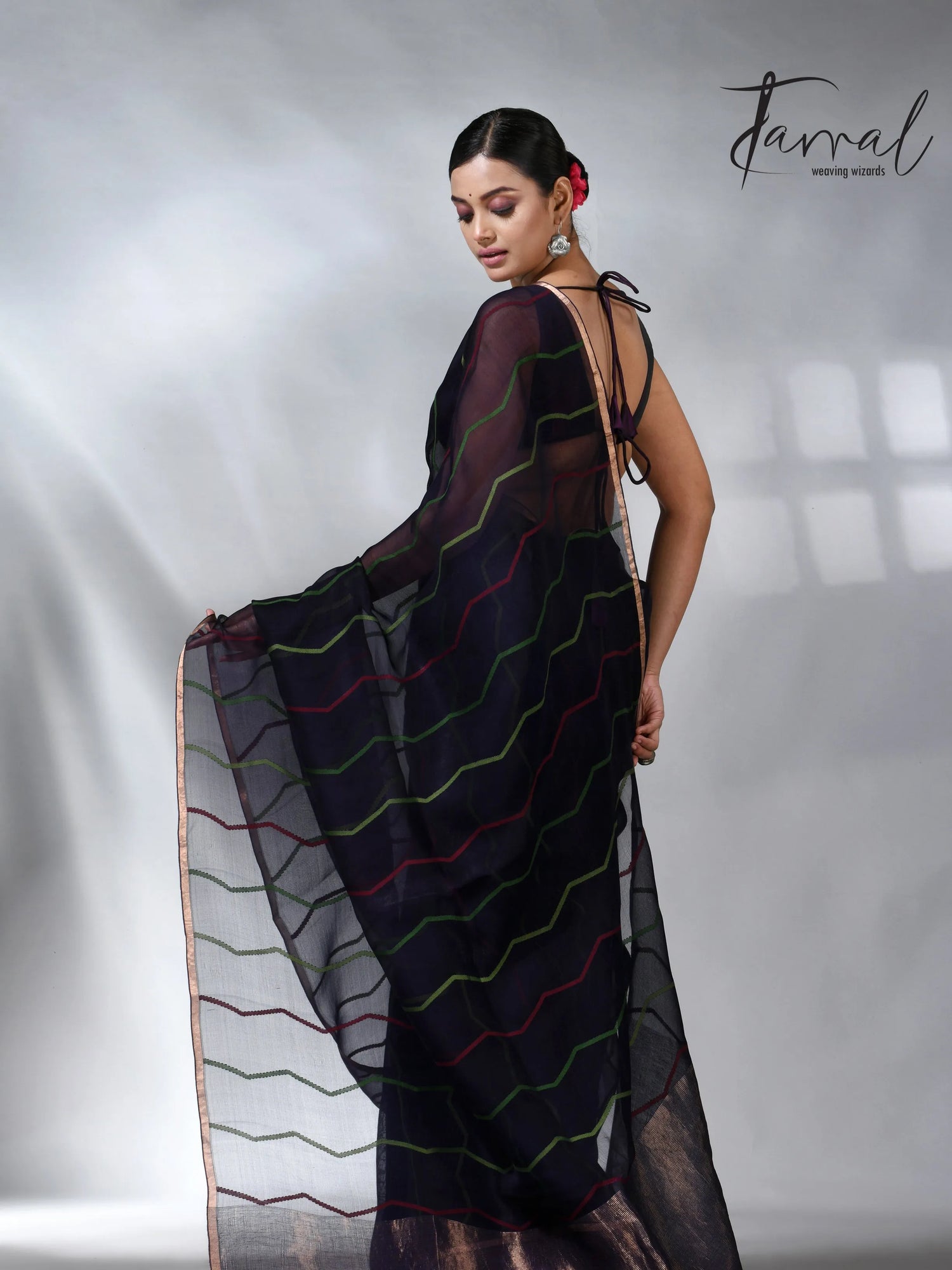 Indigo_with_zari_half_silk_linen_handwoven_jamdani_saree