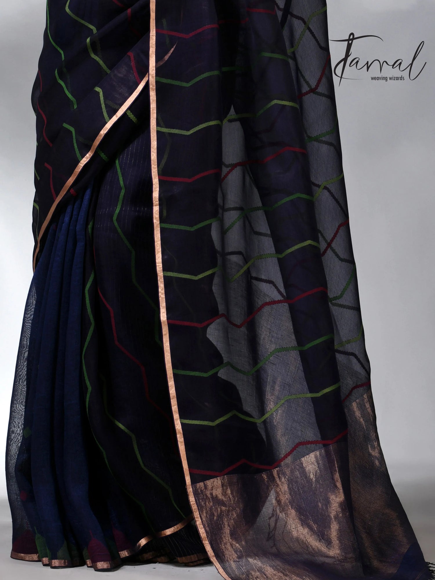 Indigo_with_zari_half_silk_linen_handwoven_jamdani_saree