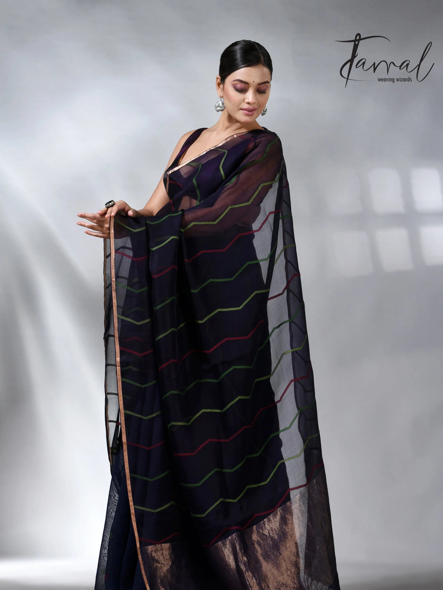 Indigo_with_zari_half_silk_linen_handwoven_jamdani_saree