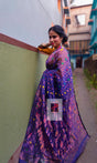 Indigo with multi colour zari soft dhakai jamdani saree - Tamal Boutique