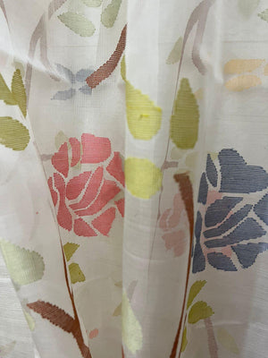 Ivory lavender rose dream muslin silk handwoven jamdani saree - Tamal Boutique