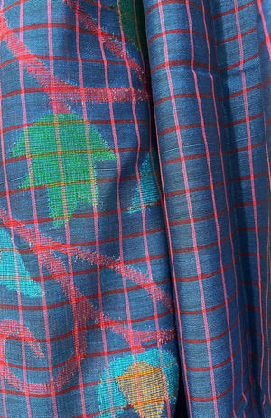 Krishna nil rose motifs checks kurti & dupatta cotton handwoven jamdani set - Tamal Boutique