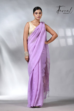Lavemder with golden zari stripe pallu linen handloom saree